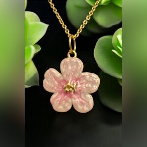 Pink and Gold Flower Pendant Necklace